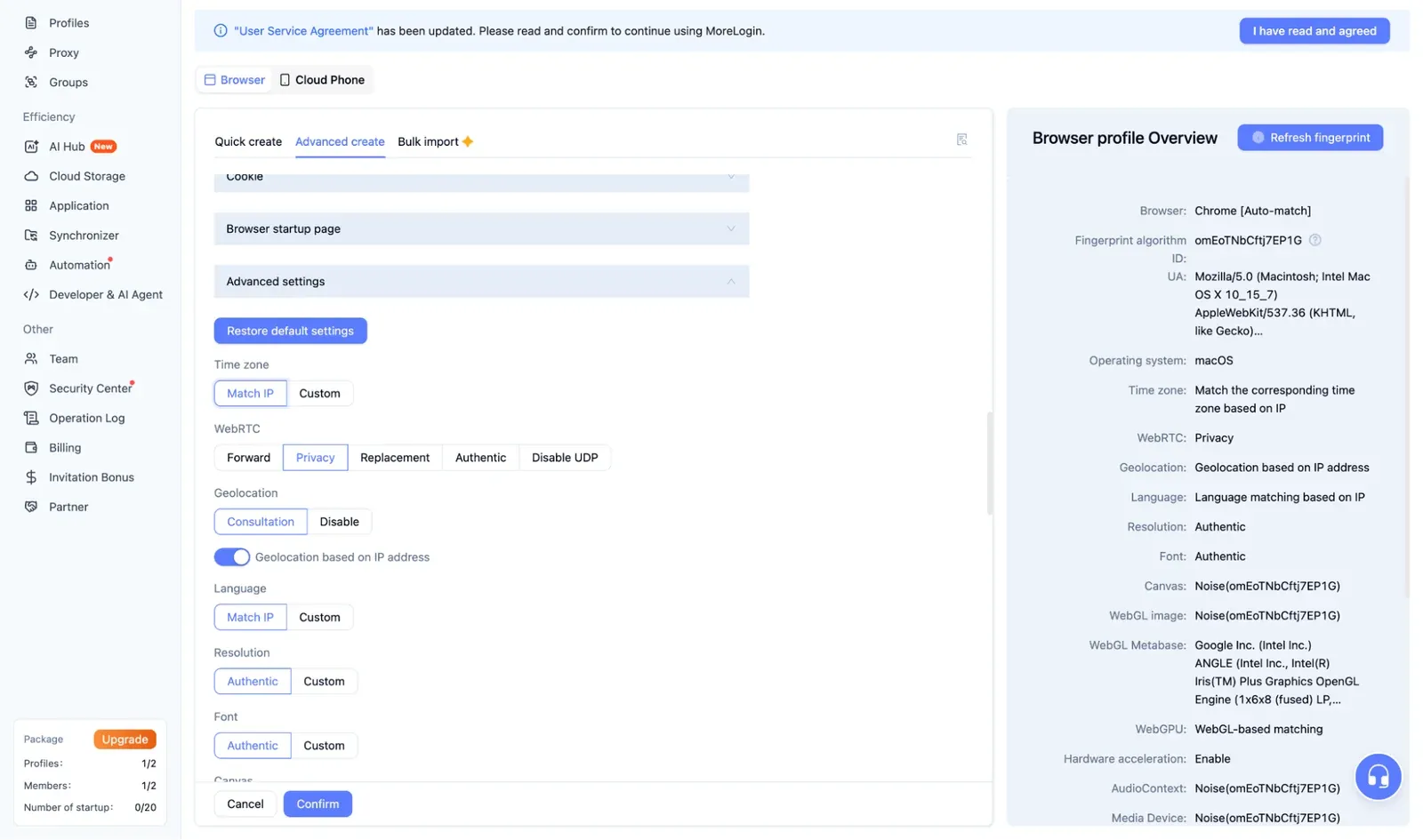 MoreLogin WebRTC and timezone settings